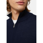 Pull Full Zip Bleu Marine En Laine Mérinos