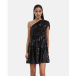Robe Courte À Sequins Effet Drapé Noire Femme