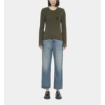 Pull En Maille Côtelée Kaki Femme