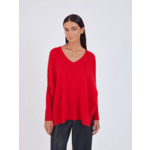 Pull poncho cachemire col V Faustine CARMIN