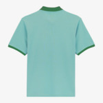 Polo piqué manches courtes en coton bleu glacier col vert sapin