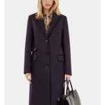 Manteau Long En Laine Mélangée Bleu Marine Femme