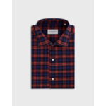 Chemise aristote col italien en flanelle de coton à carreaux rouge