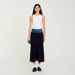 Jupe bimatière denim et tweed