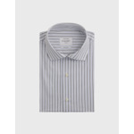 Chemise col italien en popeline rayée noir