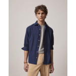 Chemise aristote col italien en flanelle de coton et laine unie marine