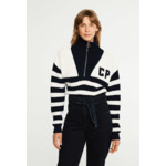 Pull bicolore rayé col montant zippé