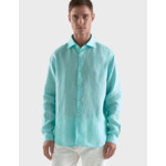 Chemise Aristote en lin turquoise