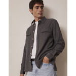 Chemise florian col français avec deux poches en flanelle de coton unie gris