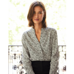 Blouse Sandra imprimé bicolore en twill noir