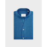 Chemise carl col droit ouvert en flanelle de coton et lyocell chevron bleu