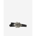 Ceinture Fine En Cuir Noir Avec Boucle Fleur