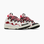Lanvin Leather Curb Sneaker White Red