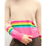 Pull Col Rond Bas à Bandes Multicolores