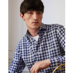 Chemise Contemporaine en popeline à carreaux bleus