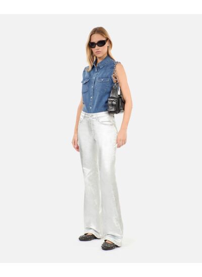 Chemise En Denim Bleu Sans Manches Femme