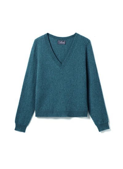 Pull V mini chevrons - Femme - BLEU MINERAL