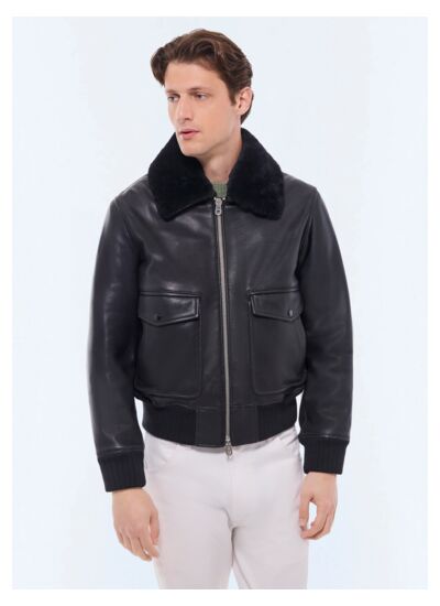 Bombardier en cuir à col amovible