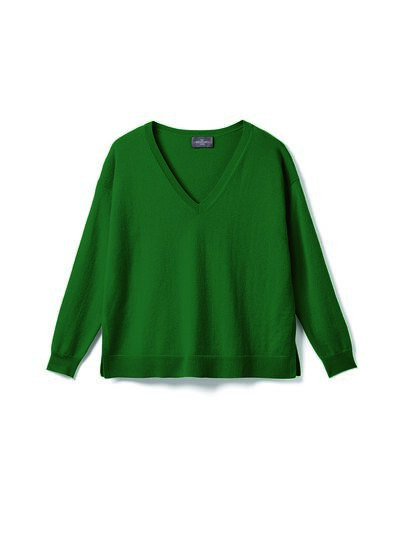 Pull col V ample fin - Femme - VERT AMAZONIE