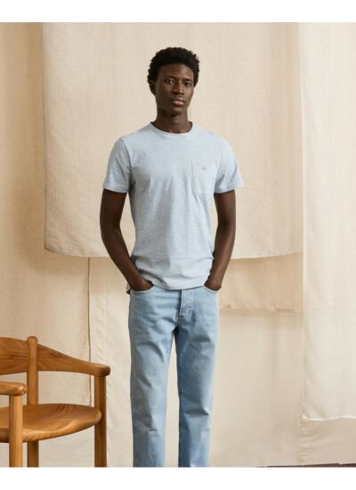 T-shirt col rond écru & bleu clair