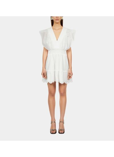 Robe Courte Blanche En Broderie Anglaise Femme