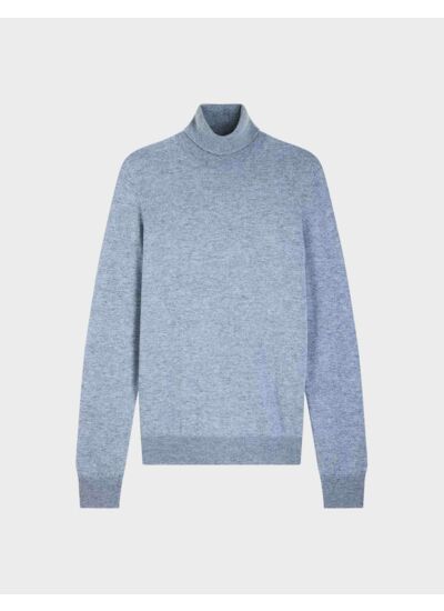 Pull col roulé giovani en laine et cachemire uni bleu