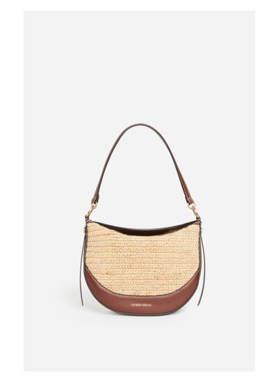 SAC A MAIN En cuir lisse et raphia