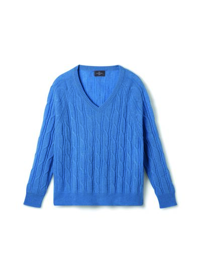 Pull V torsades légères - Femme - BLEU KINETIC CHINE