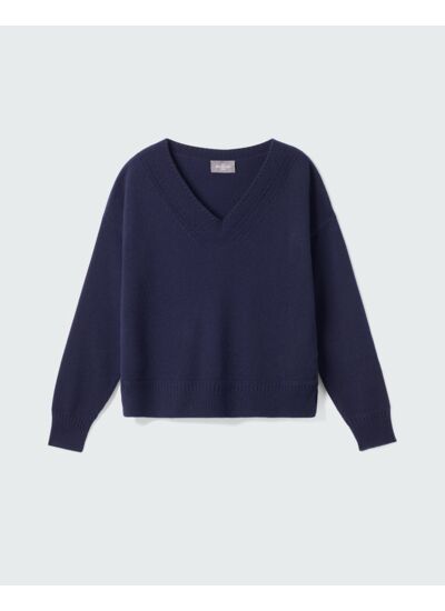 Pull V détail Guernesey - Femme - MARINE