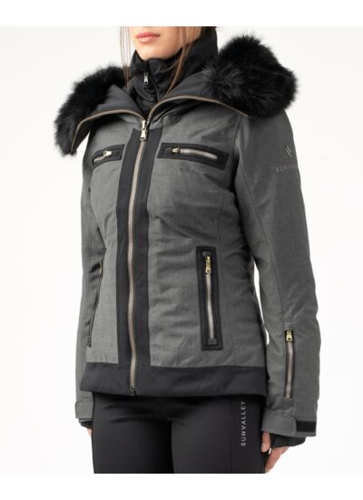 Veste de ski imprimée à col châle fourrure femme