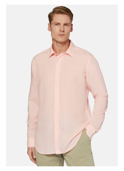 Chemise Rose En Tencel Lin Coupe Droite