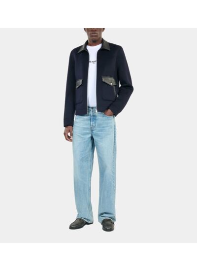 Blouson En Laine Double Face Bleu Marine Homme