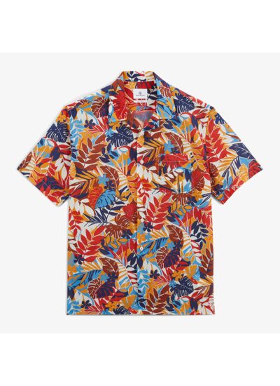 Chemise manches courtes bowling abricot imprimé fantaisie