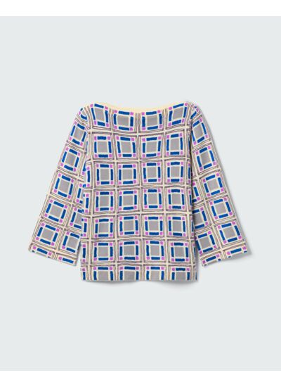 Pull col bateau imprimé céramique - Femme - BLEU PIGMENT/GRIS ARGENTE