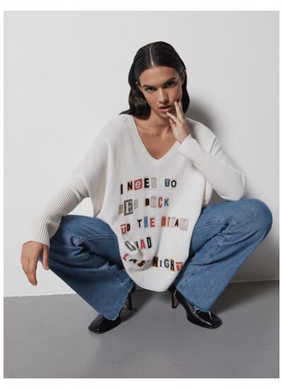 Pull poncho cachemire Letters ECRU