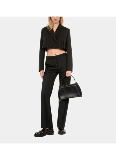 Veste Courte Plissée En Laine Mélangée Noire Femme