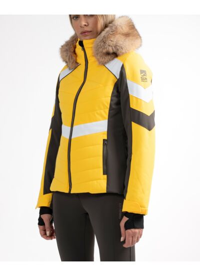 Veste de ski à empiècements et fourrure femme