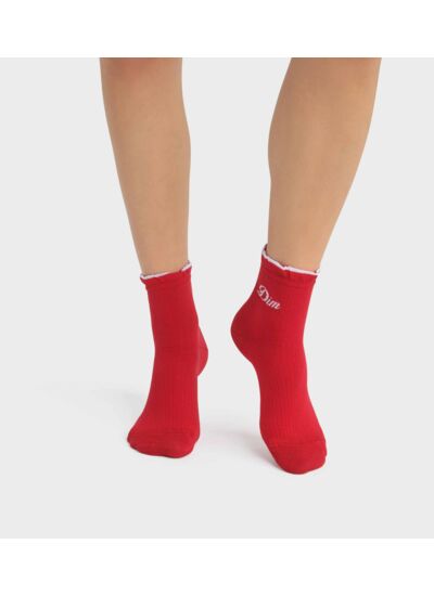 Chaussettes femme made in France en coton Rouge à volants Madame Dim