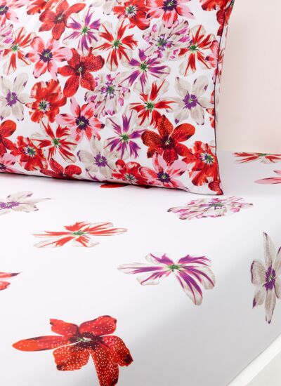 Kenzo - Drap housse en satin rouge, K Fleur