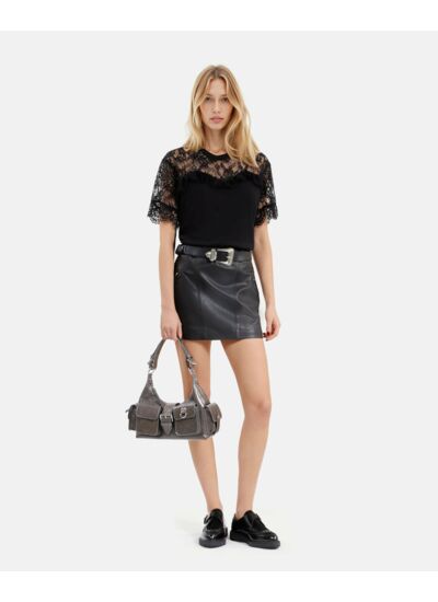 Tee-Shirt Manches Courtes Empiecement Dentelle