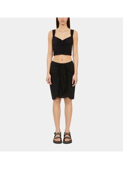 Jupe Courte Noire Drapée En Soie Lavée Femme