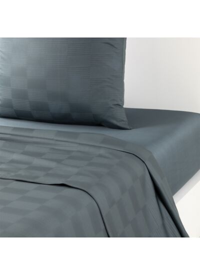 Desforges - Drap plat en satin de coton gris, Damier