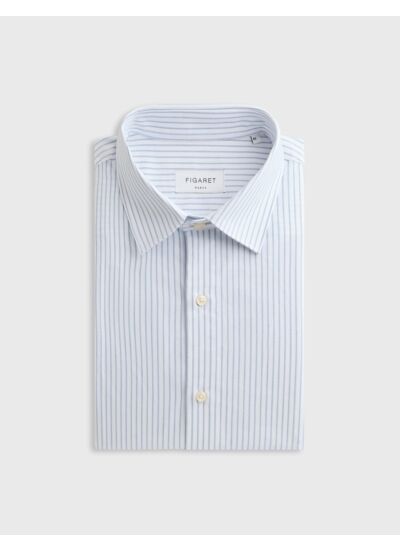 Chemise augsute col français en oxford rayé bleu
