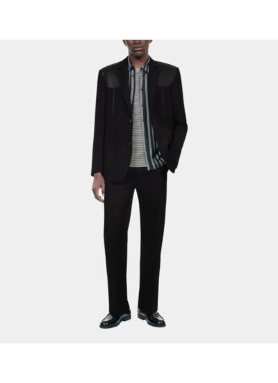 Veste En Laine Avec Détails En Cuir Noire Homme