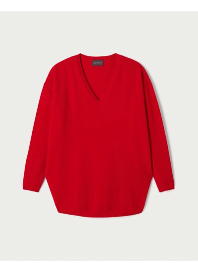 Pull V oversize - Femme - ROUGE GORGE