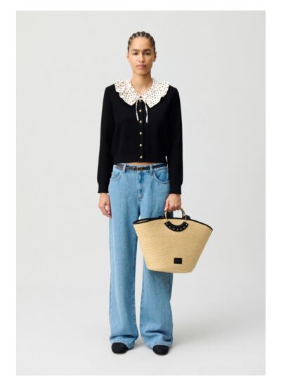 Cardigan maille fine avec col