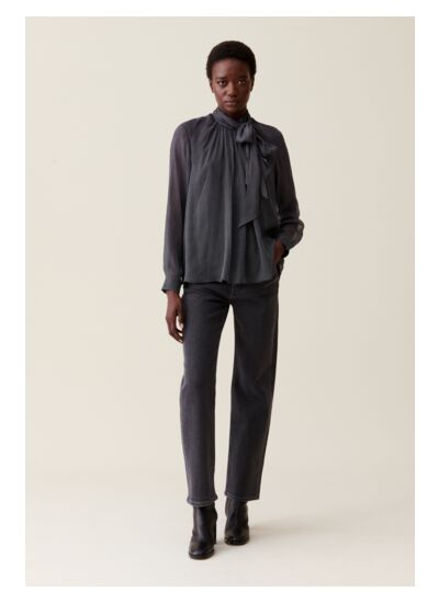 Blouse lavallière carreaux fluide