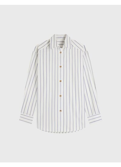 Chemise hannah avec poignets mousquetaires boutonnés en popeline rayée bleu