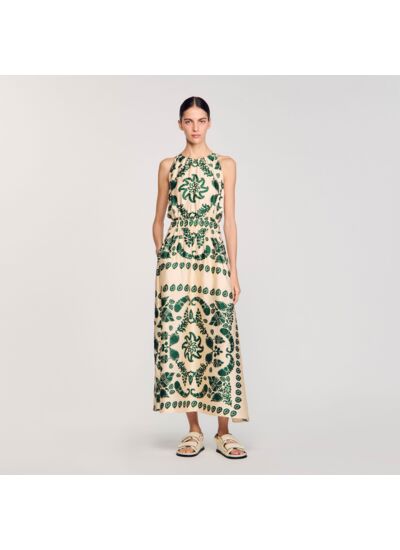 Robe longue à imprimé feuilles