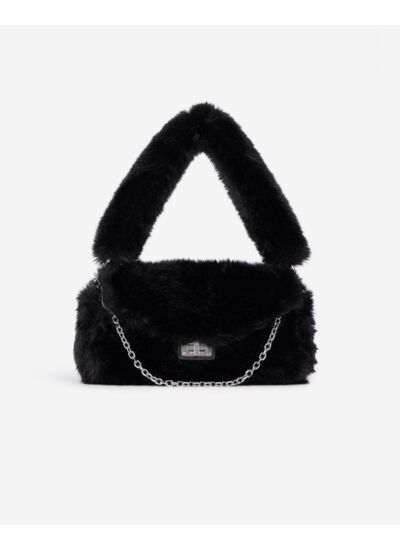 Pochette Effet Fourrure Noire